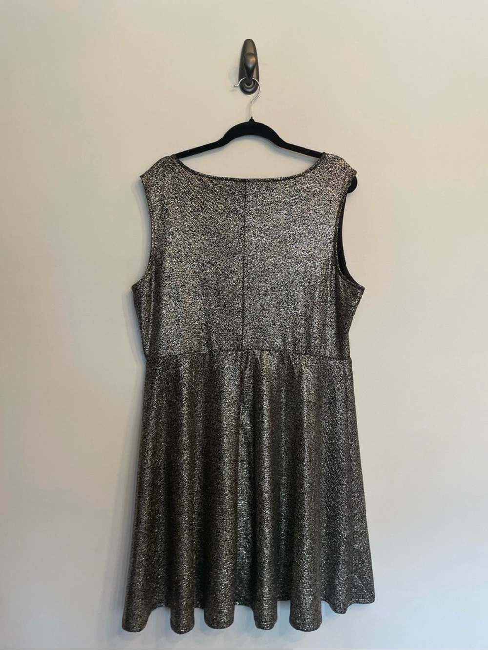 torrid Metallic Silver V‑Neck Fit & Flare Mini Dress - Picture 3 of 5